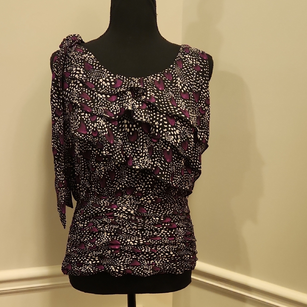 White House Black Market Purple and Black Blouse